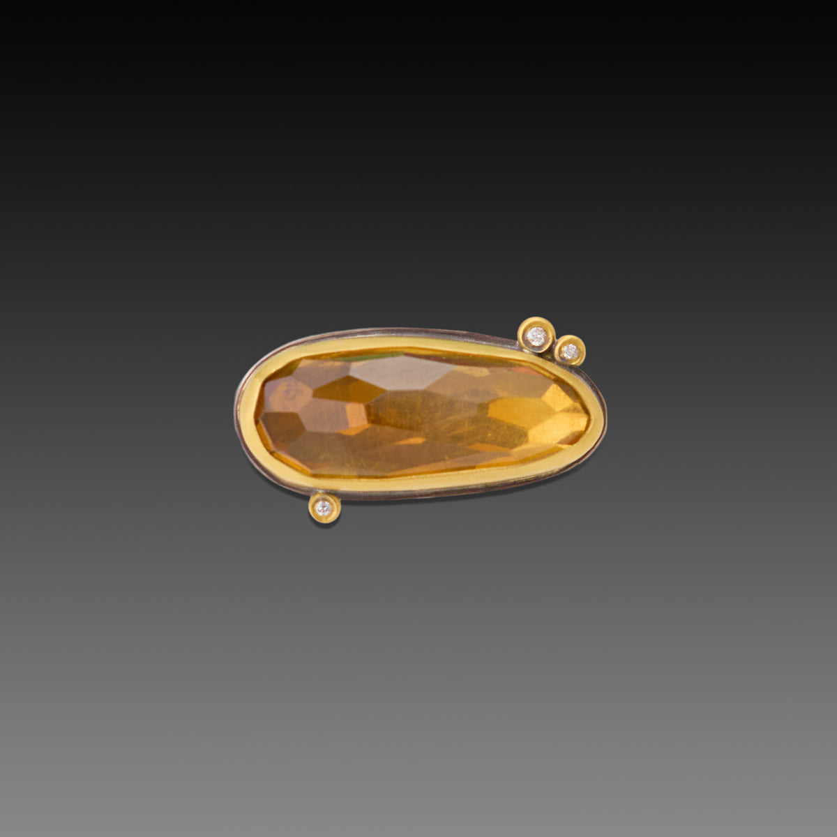 Narrow Citrine Ring with Diamond Dots