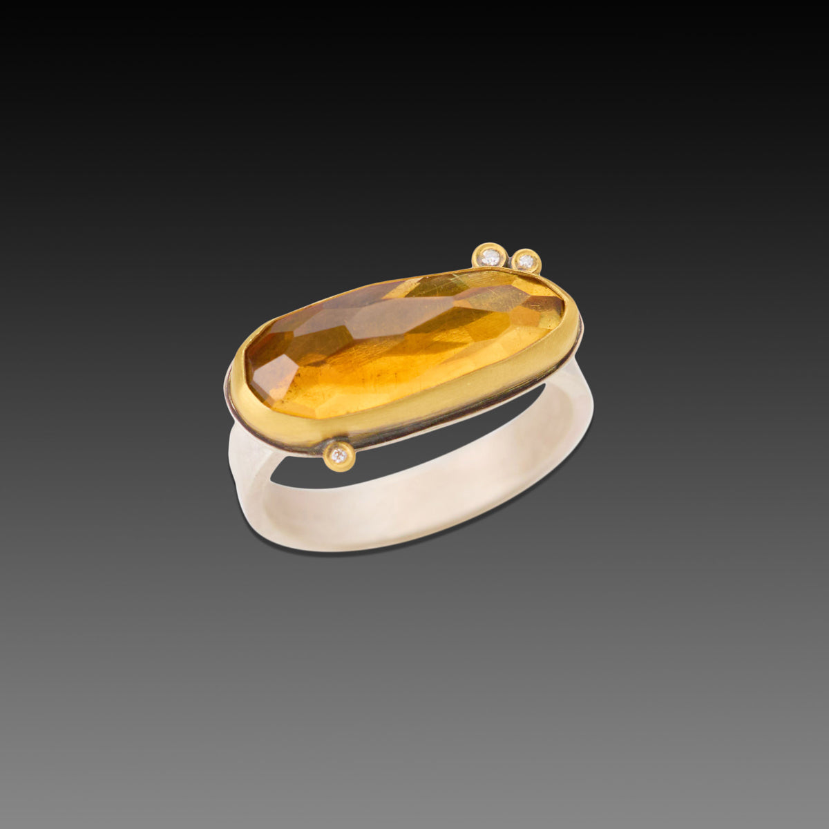 Narrow Citrine Ring with Diamond Dots