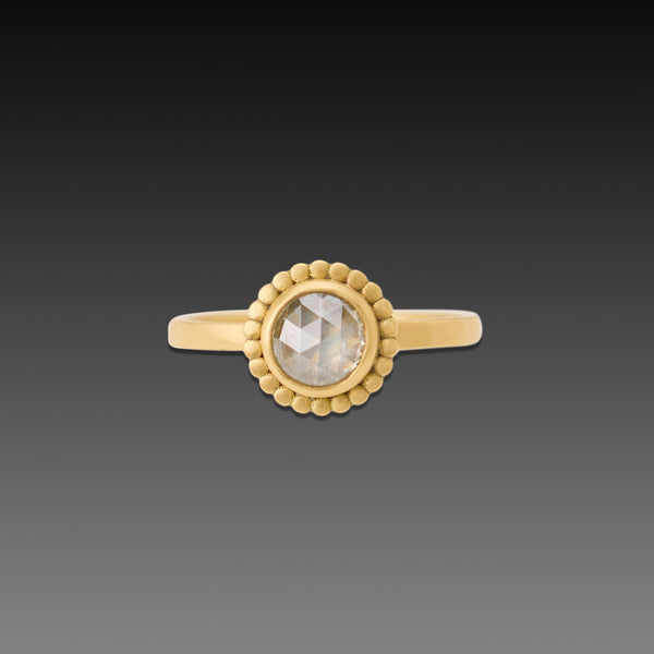 Champagne Diamond Ring with Gold Dot Halo