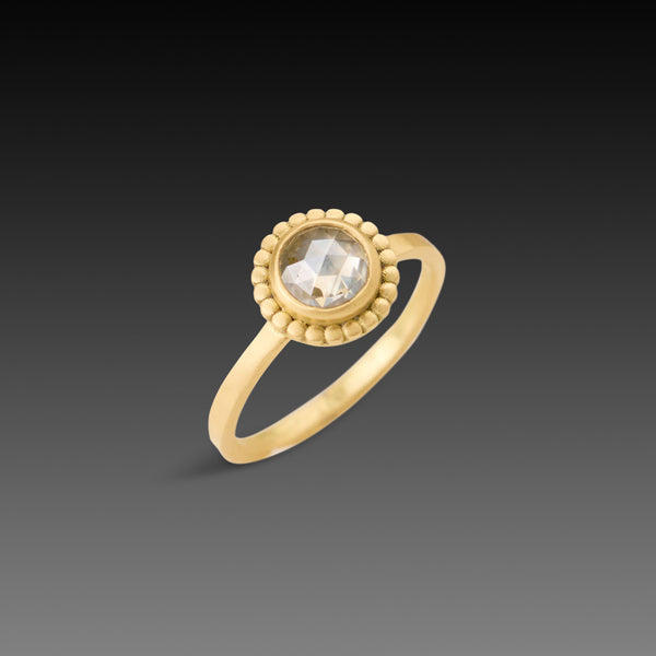 Champagne Diamond Ring with Gold Dot Halo