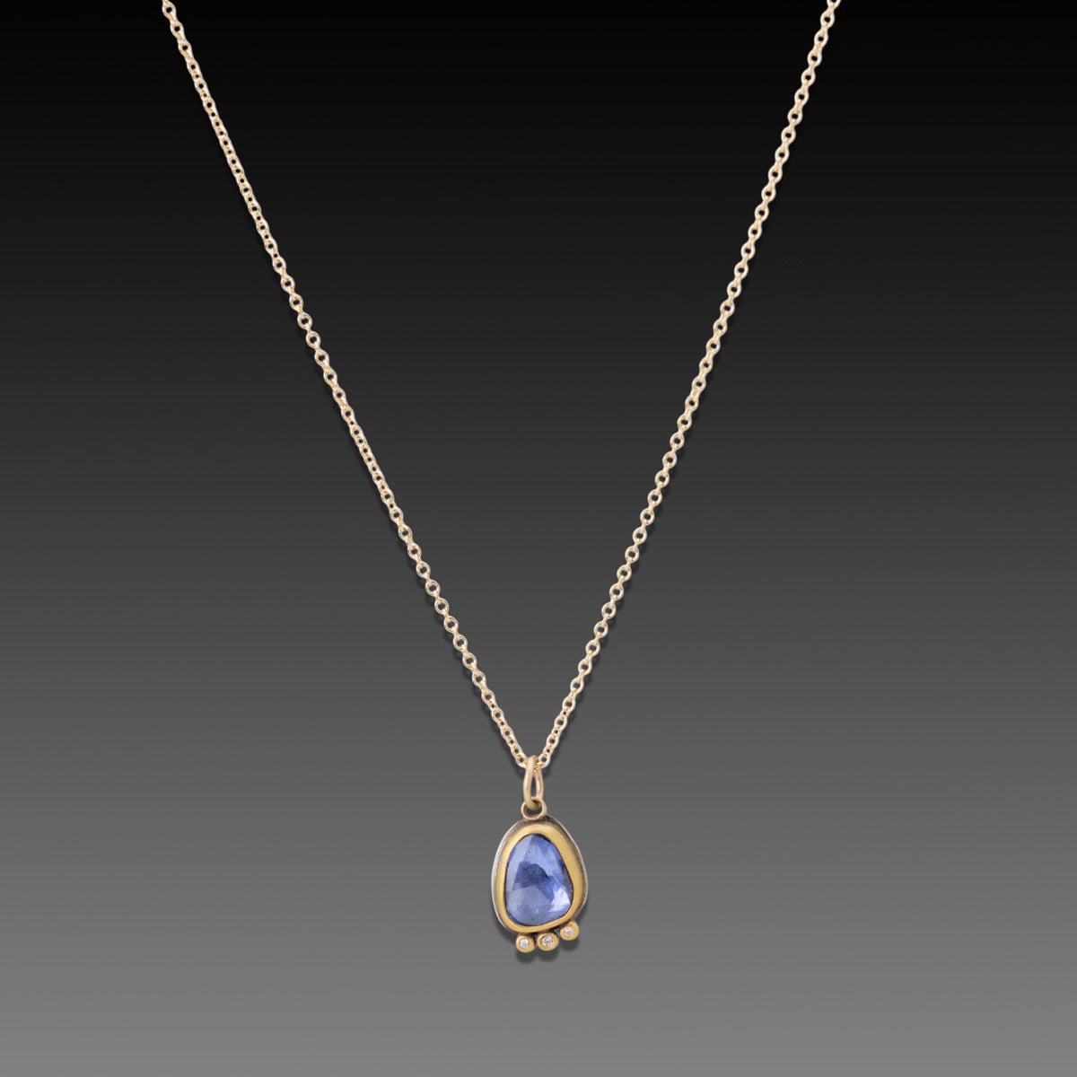 Blue Sapphire Necklace with Diamond Trio