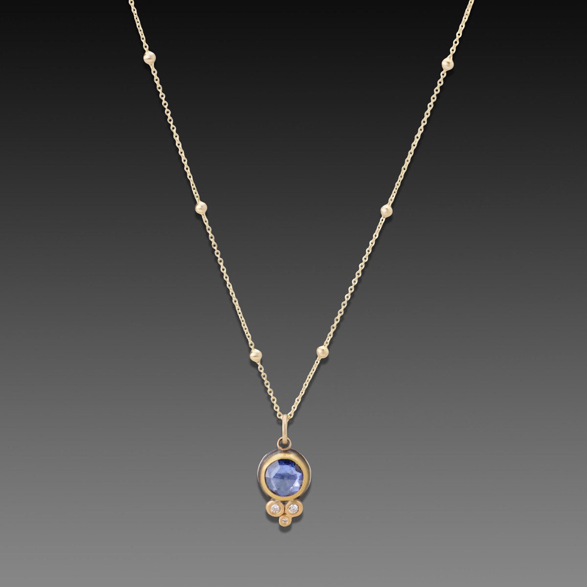 Sapphire Necklace with Diamond Trio