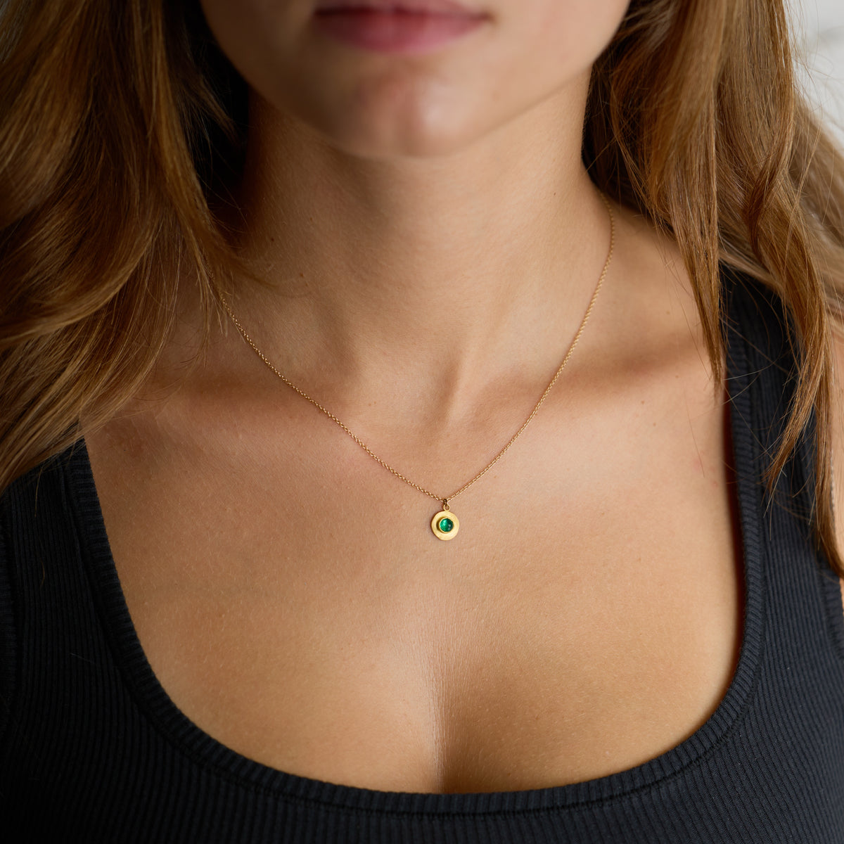 Gold Disk &amp; Emerald Necklace