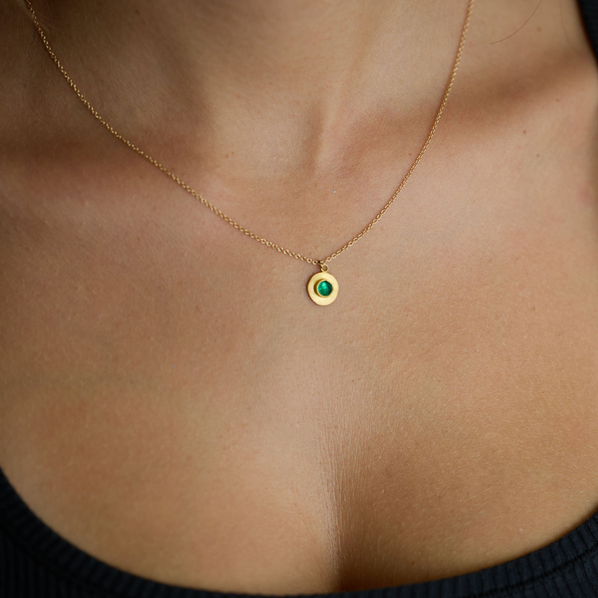 Gold Disk &amp; Emerald Necklace