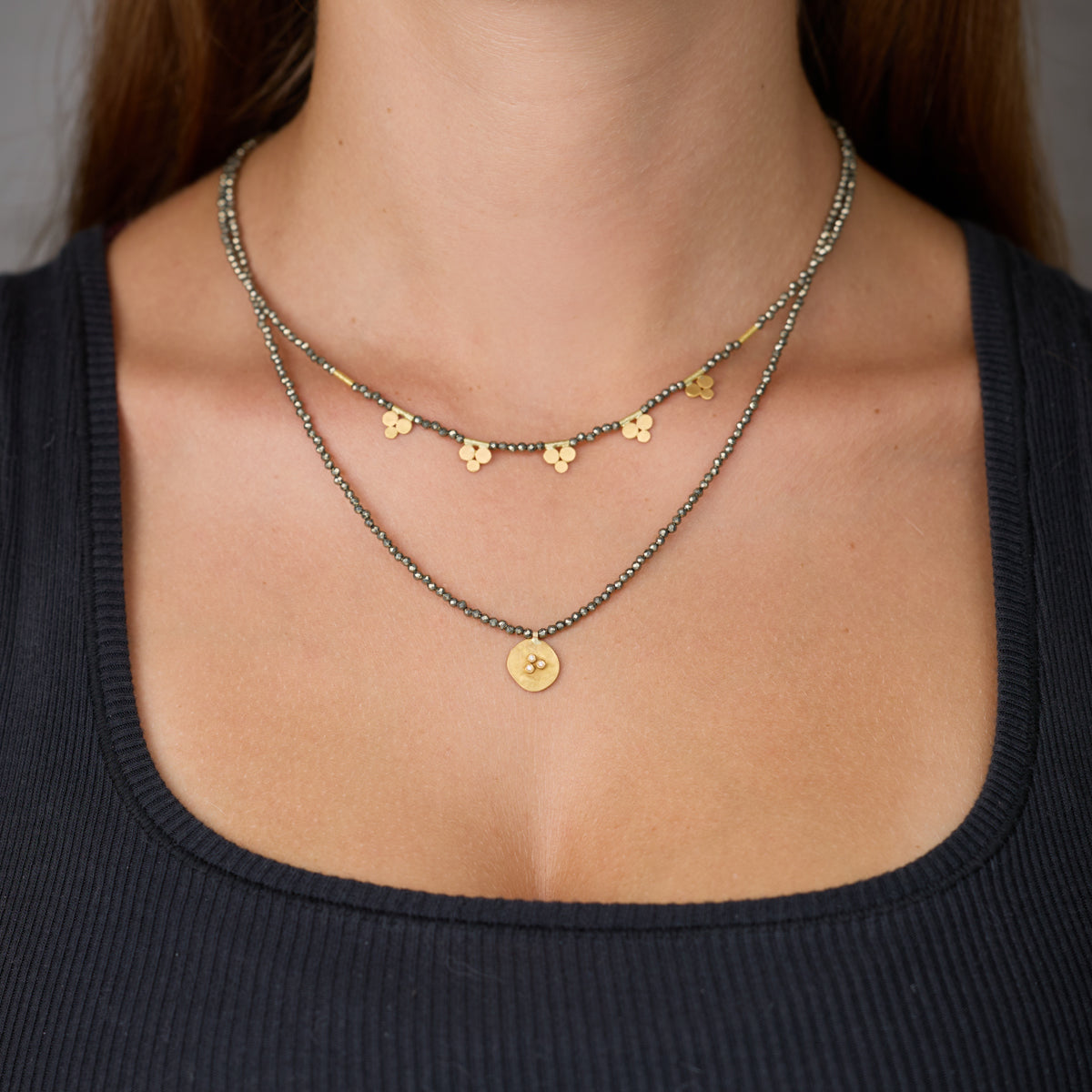 Pyrite Necklace with Gold Trios