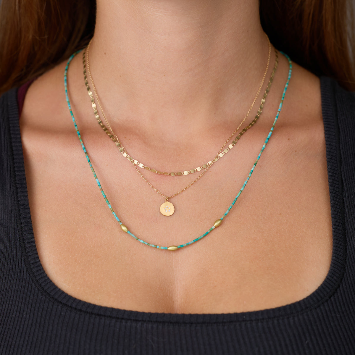 Turquoise &amp; Gold Beaded Necklace