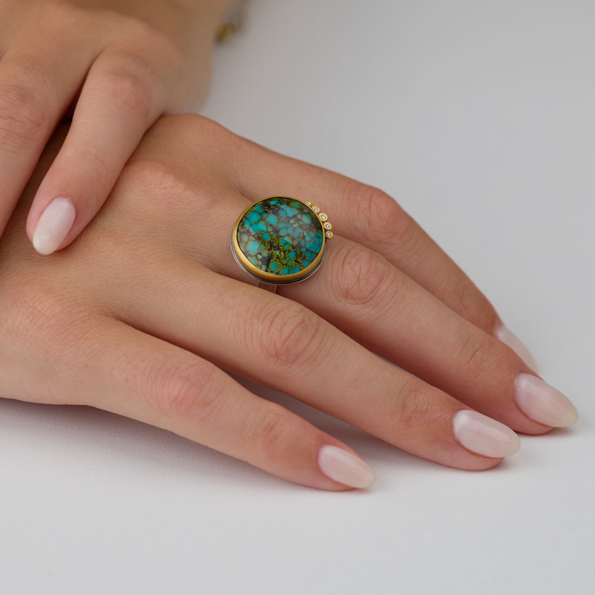 Turquoise Ring with Diamond Swell