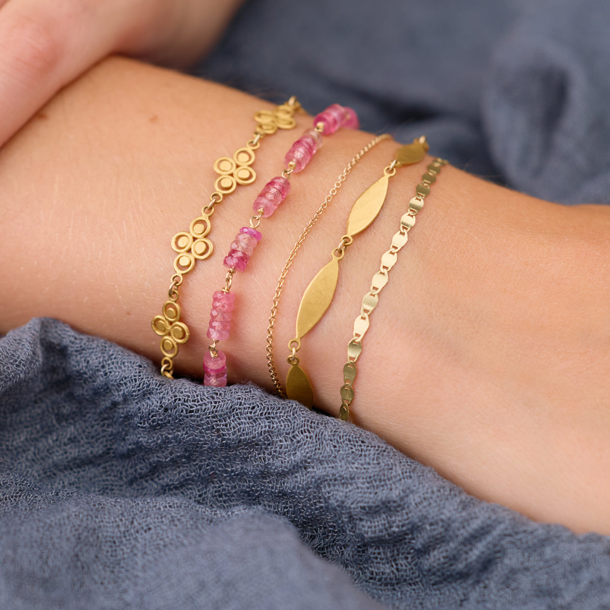 Pink Sapphire and Gold Linked Bracelet