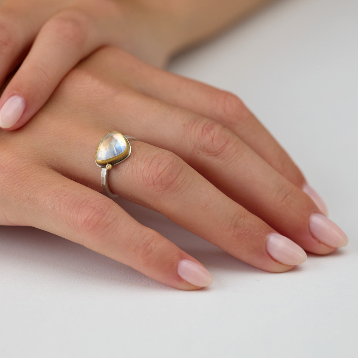 Rainbow Moonstone Ring with Diamond