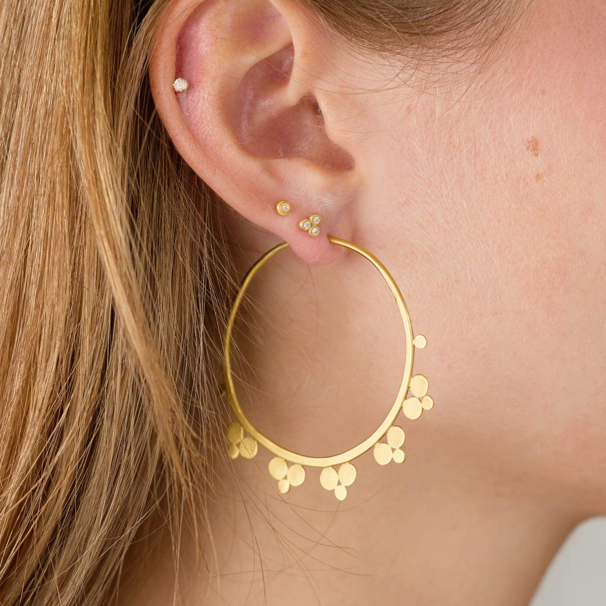 22k Gold Multi Disk Hoop Earrings