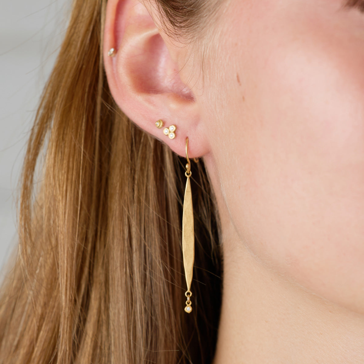 Gold &amp; Diamond Long Leaf Earrings