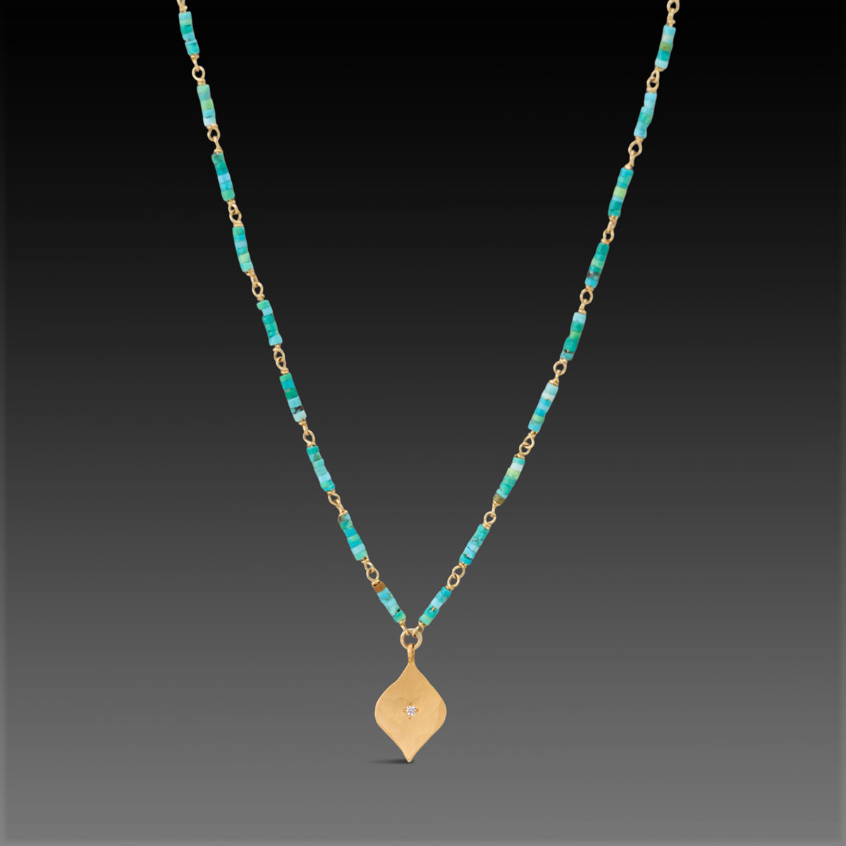 Turquoise Bead Necklace with 22k Diamond Charm