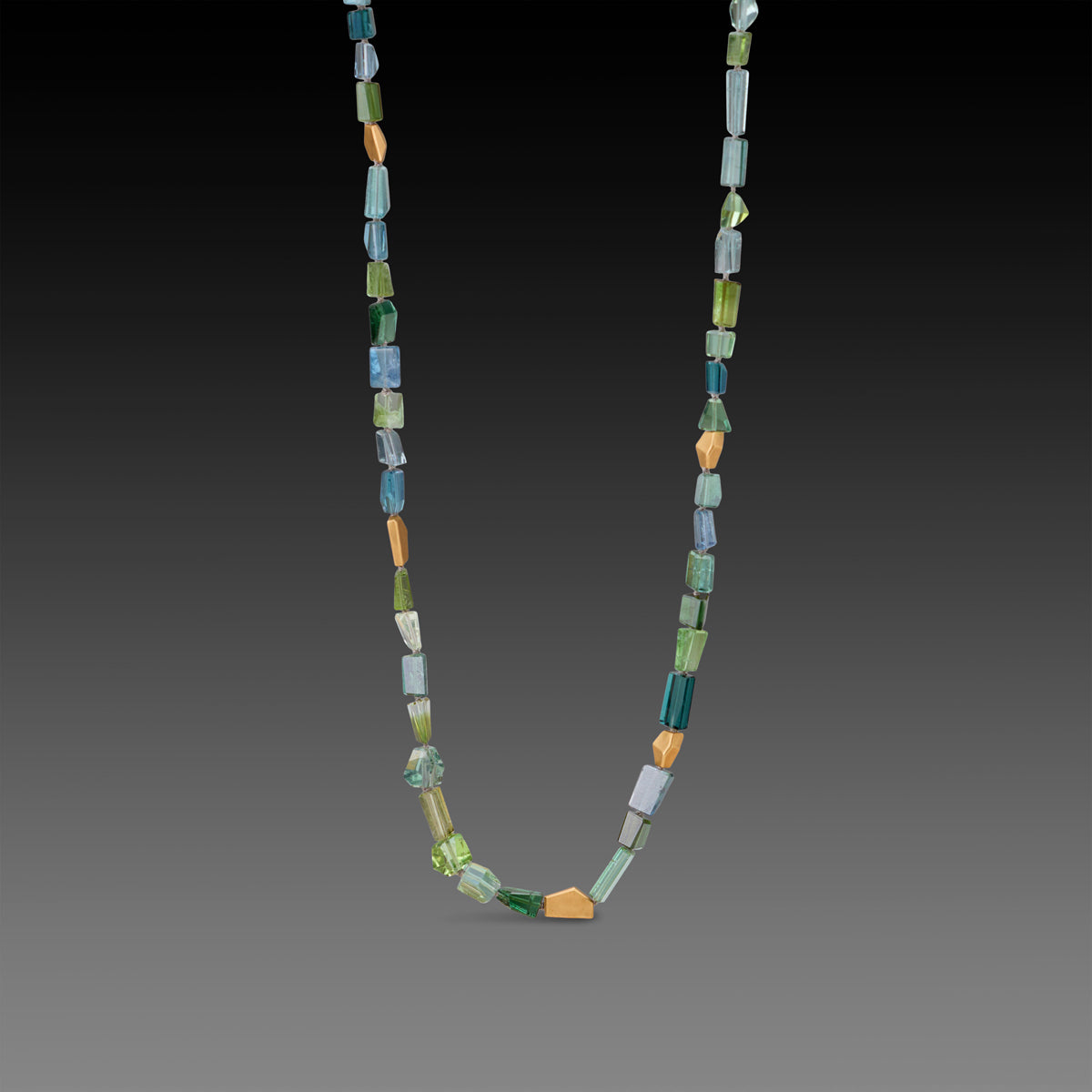 Green Tourmaline Necklace with 22k Beads