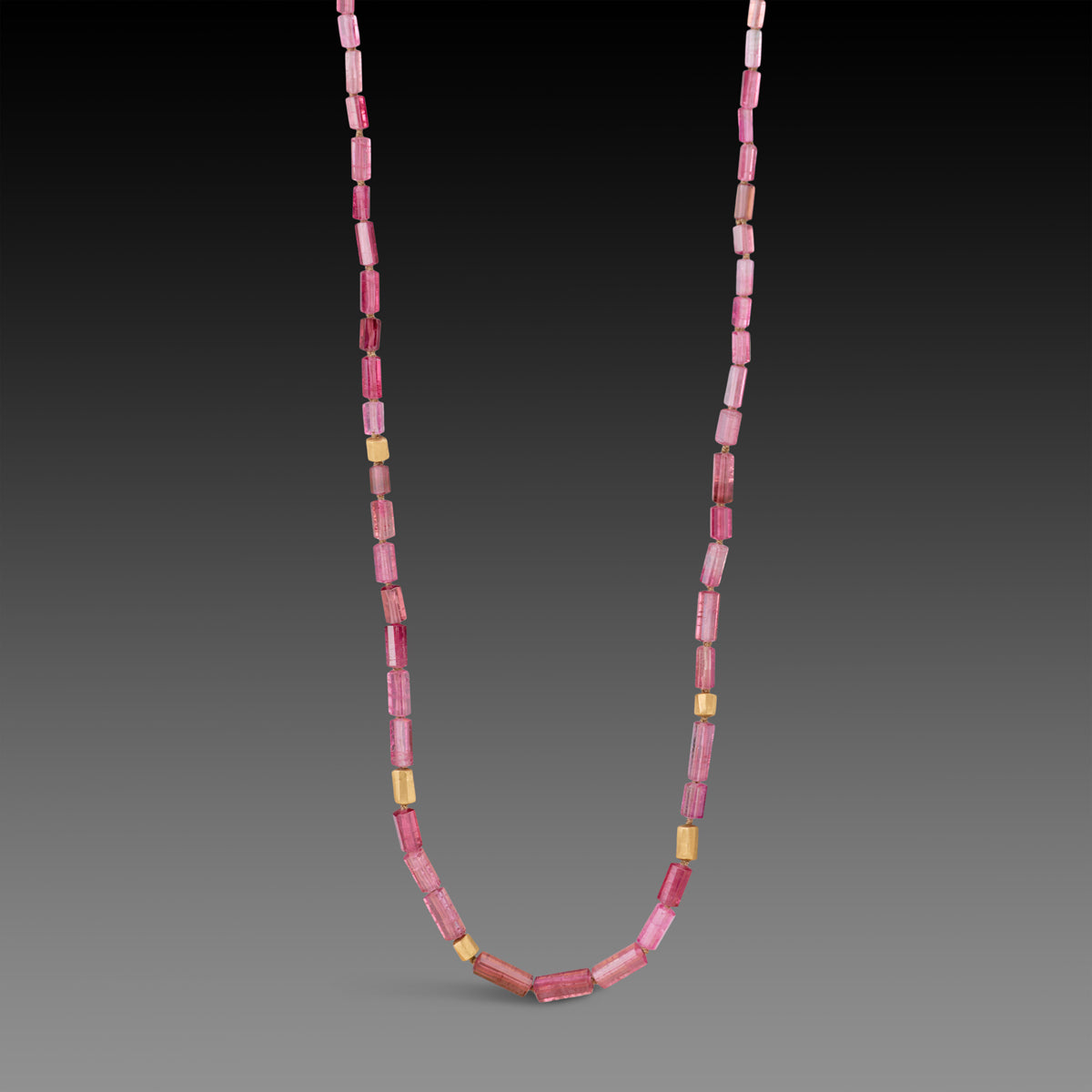 Pink Tourmaline Necklace with 22k Beads