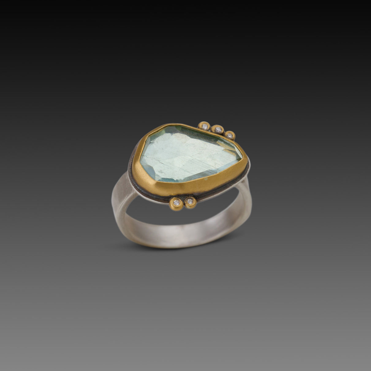 Aquamarine Ring with Five Diamonds