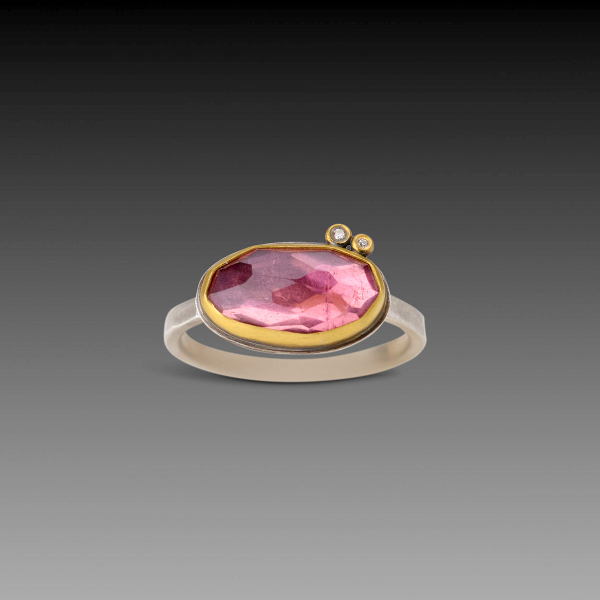 Rose Cut Pink Tourmaline Ring with Diamond Dots