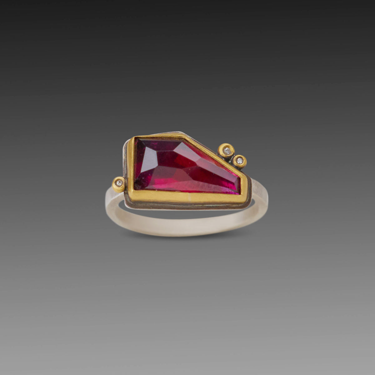 Geometric Rhodolite Garnet Ring