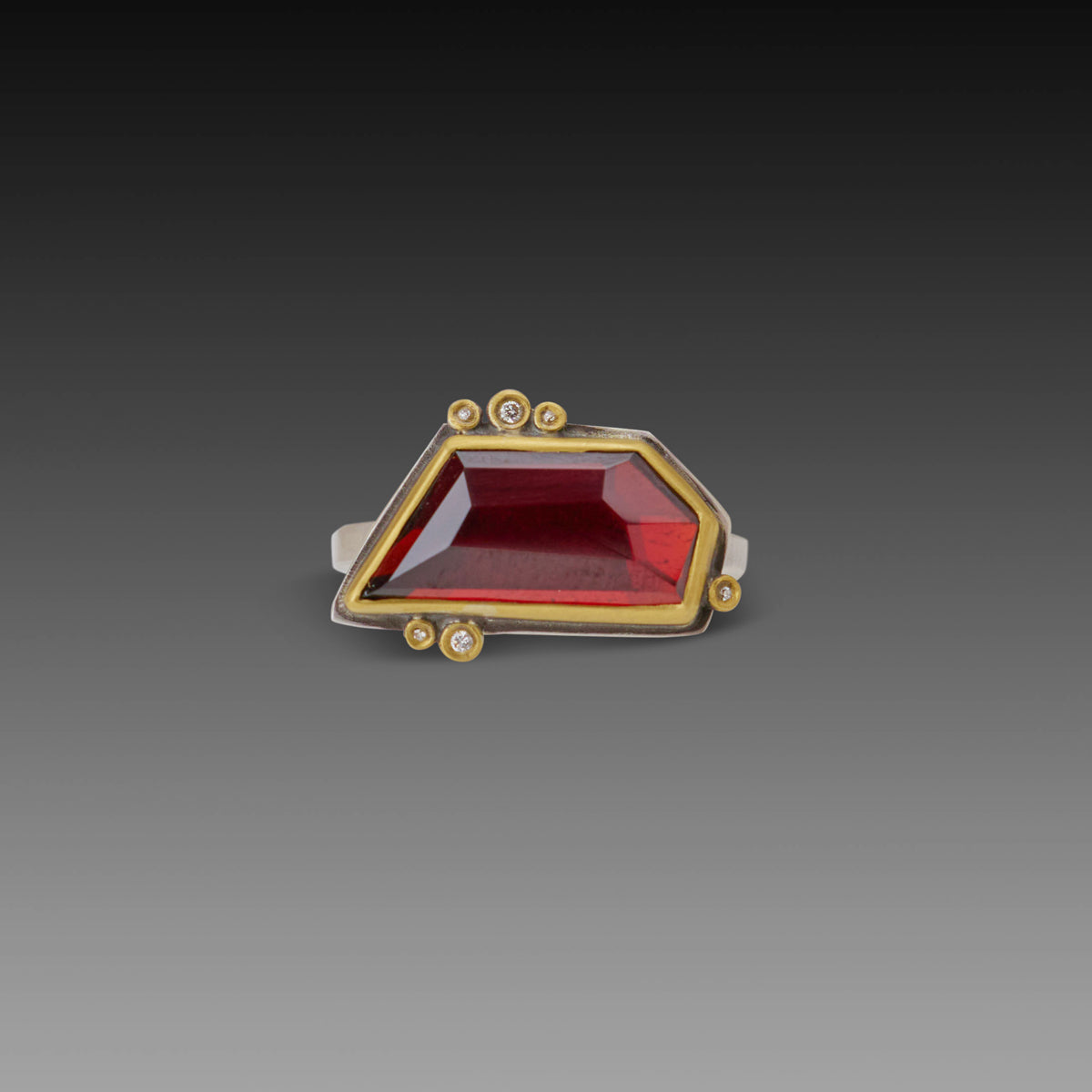 Geometric Rhodolite Garnet Ring