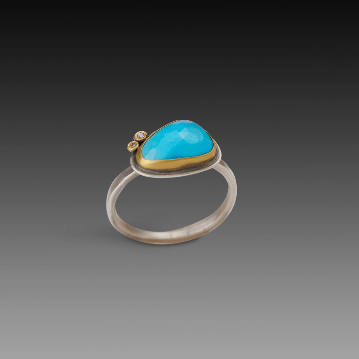 Faceted Turquoise Ring with Diamond Dots