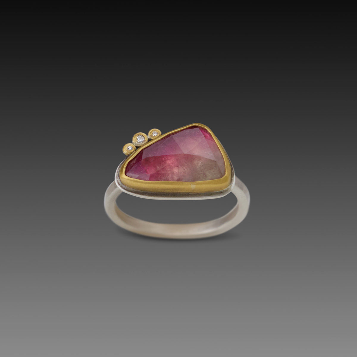 Ombre Pink Tourmaline Ring with Three Diamonds