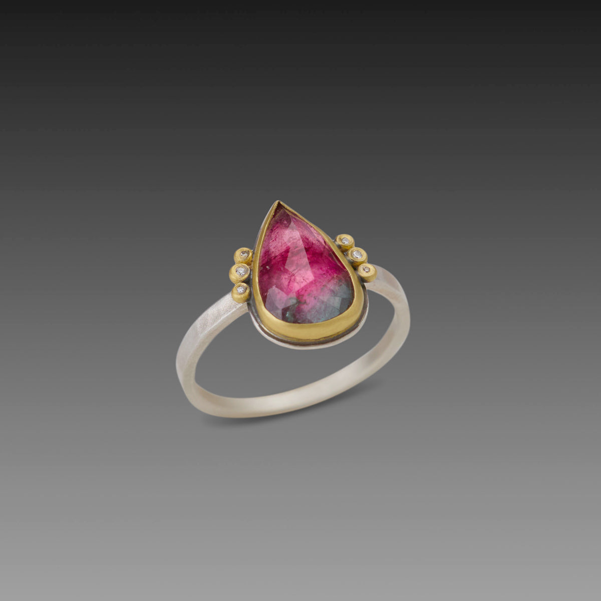 Watermelon Tourmaline Teardrop Ring