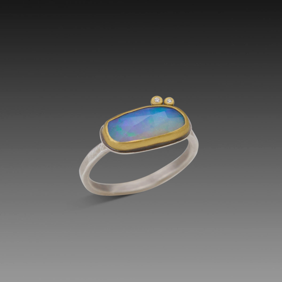 Ethiopian Opal Ring with Two Diamonds