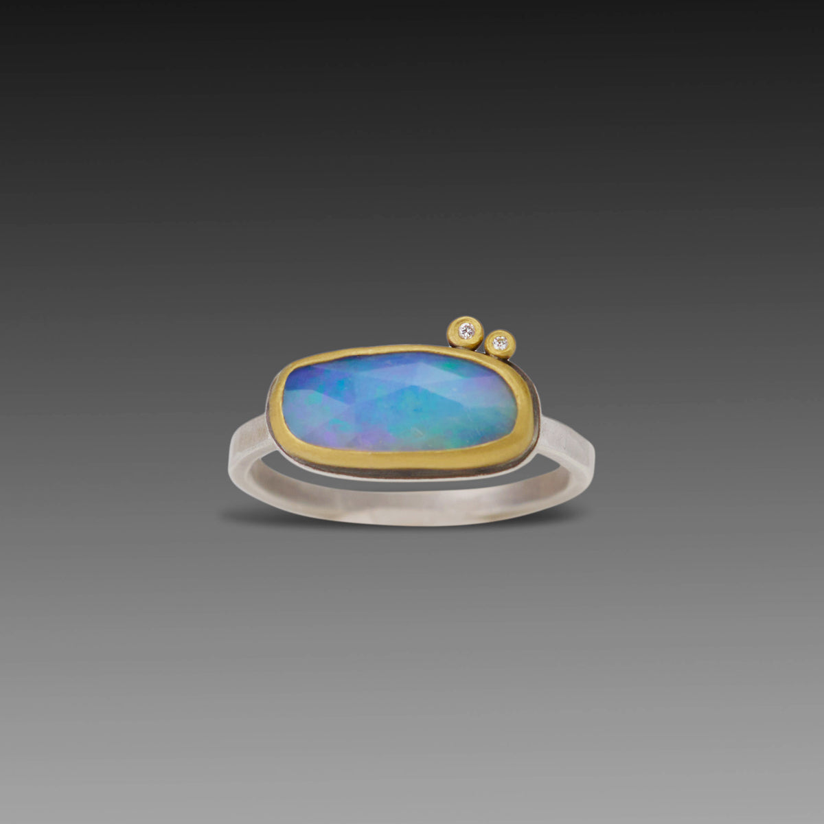 Ethiopian Opal Ring with Two Diamonds