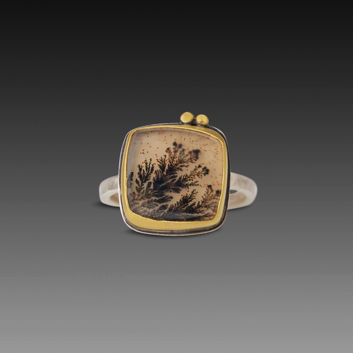 Dendritic Agate Ring with Diamonds