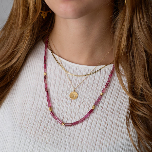Pink Tourmaline Necklace with 22k Beads - Ananda Khalsa