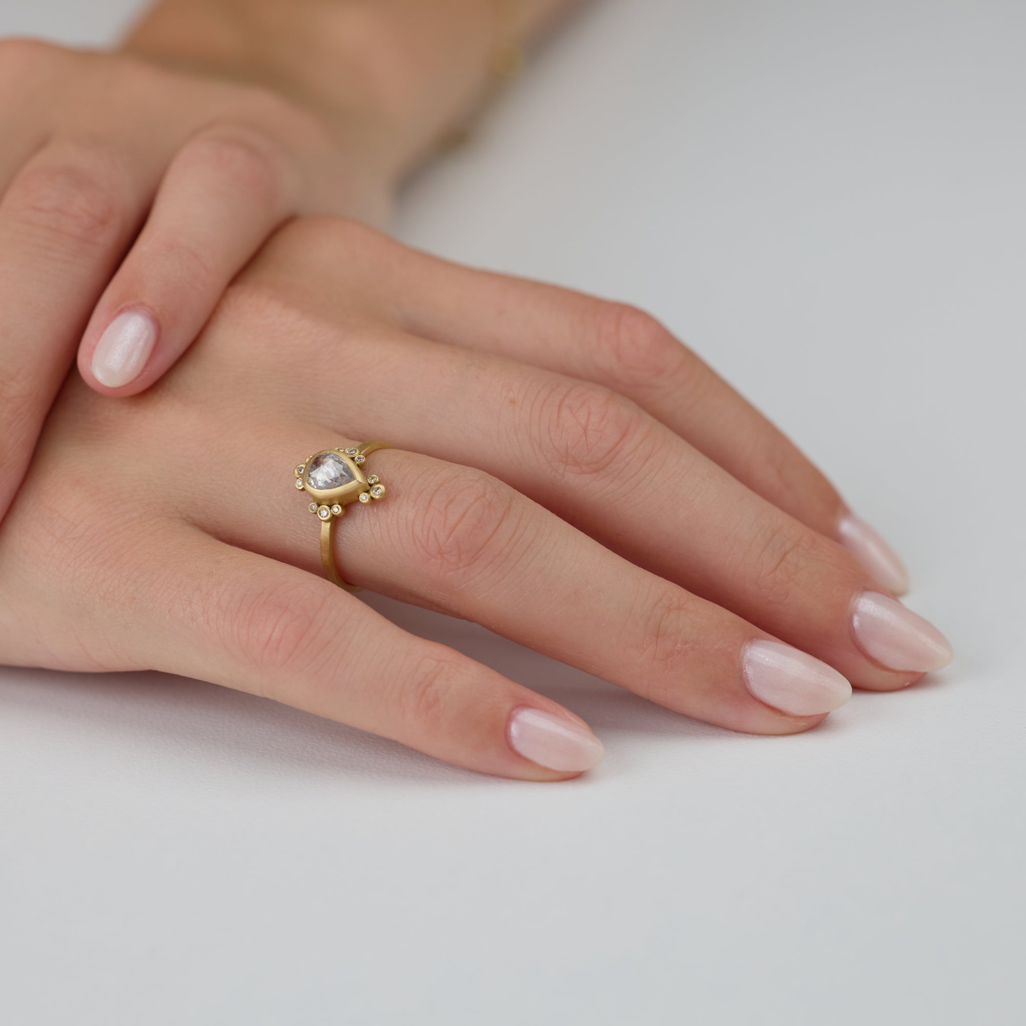 Pear Diamond Ring with Diamond Trios