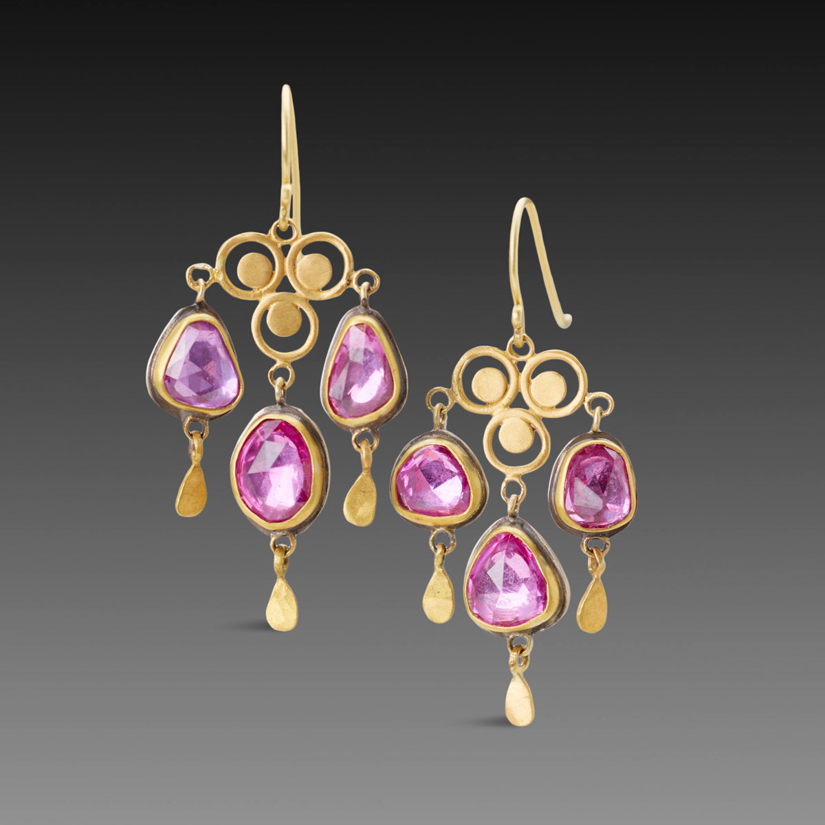 Pink Sapphire Filigree Chandelier Earrings