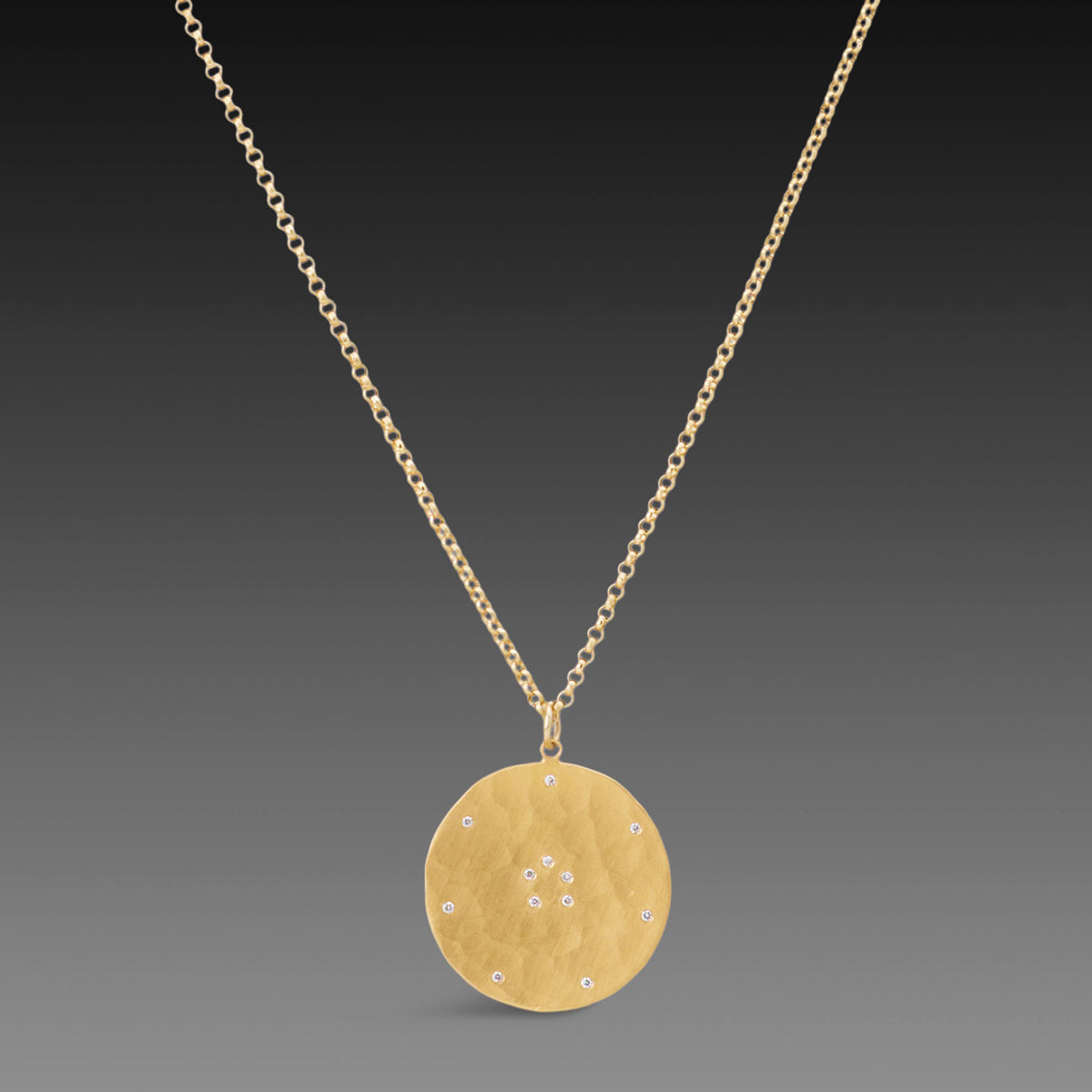 Hammered Gold Disk Necklace with Diamonds