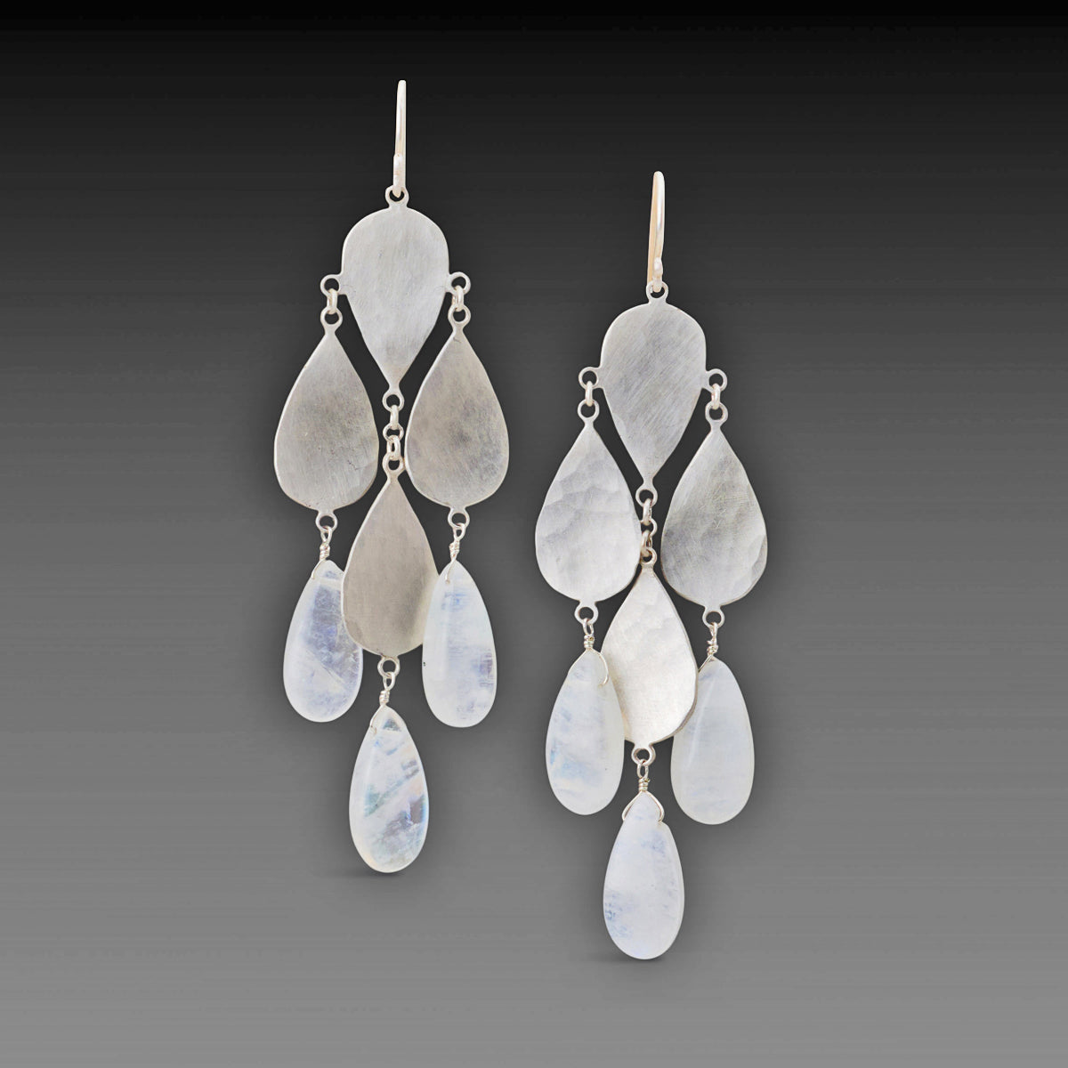 Silver Chandelier Teardrop Earrings with Moonstones