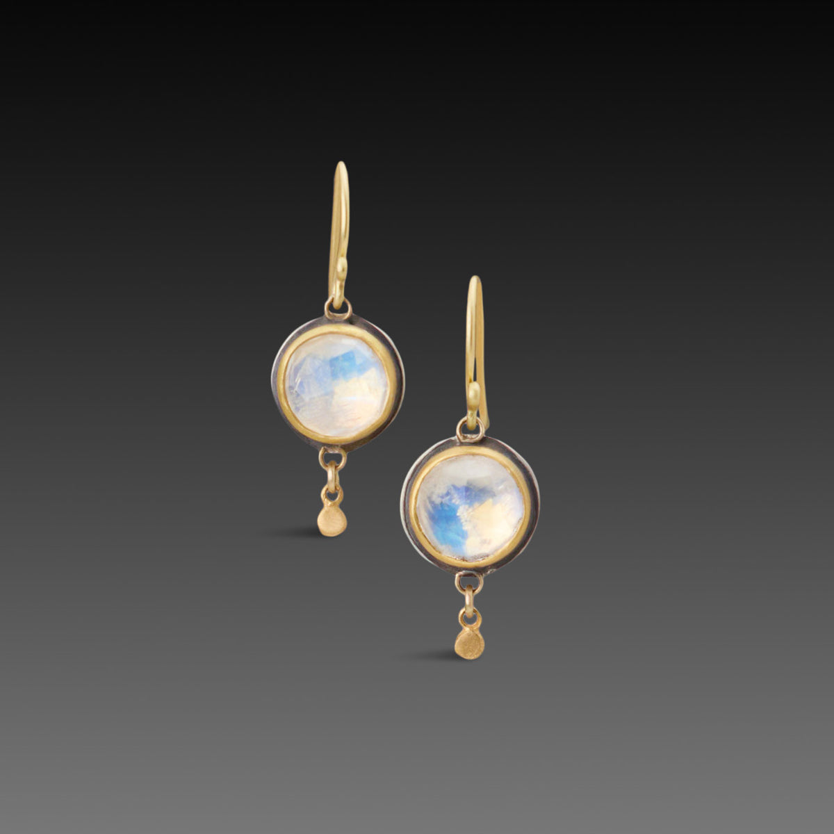 Round Moonstone Earrings with Gold Drops