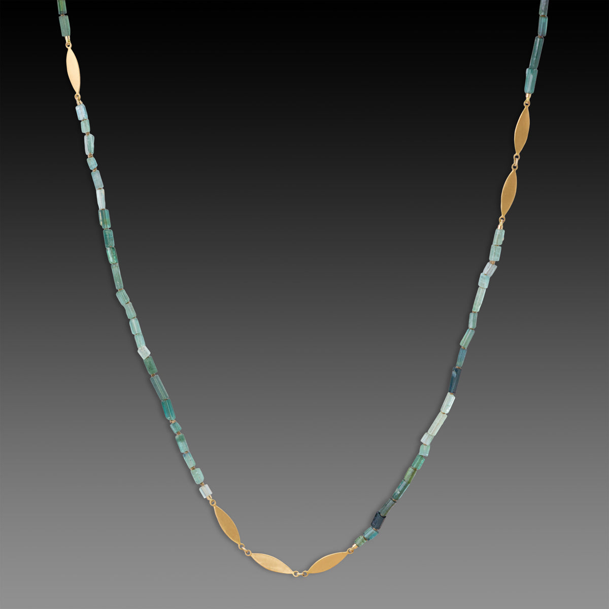 Long Ombre Tourmaline Necklace with 22k Leaves