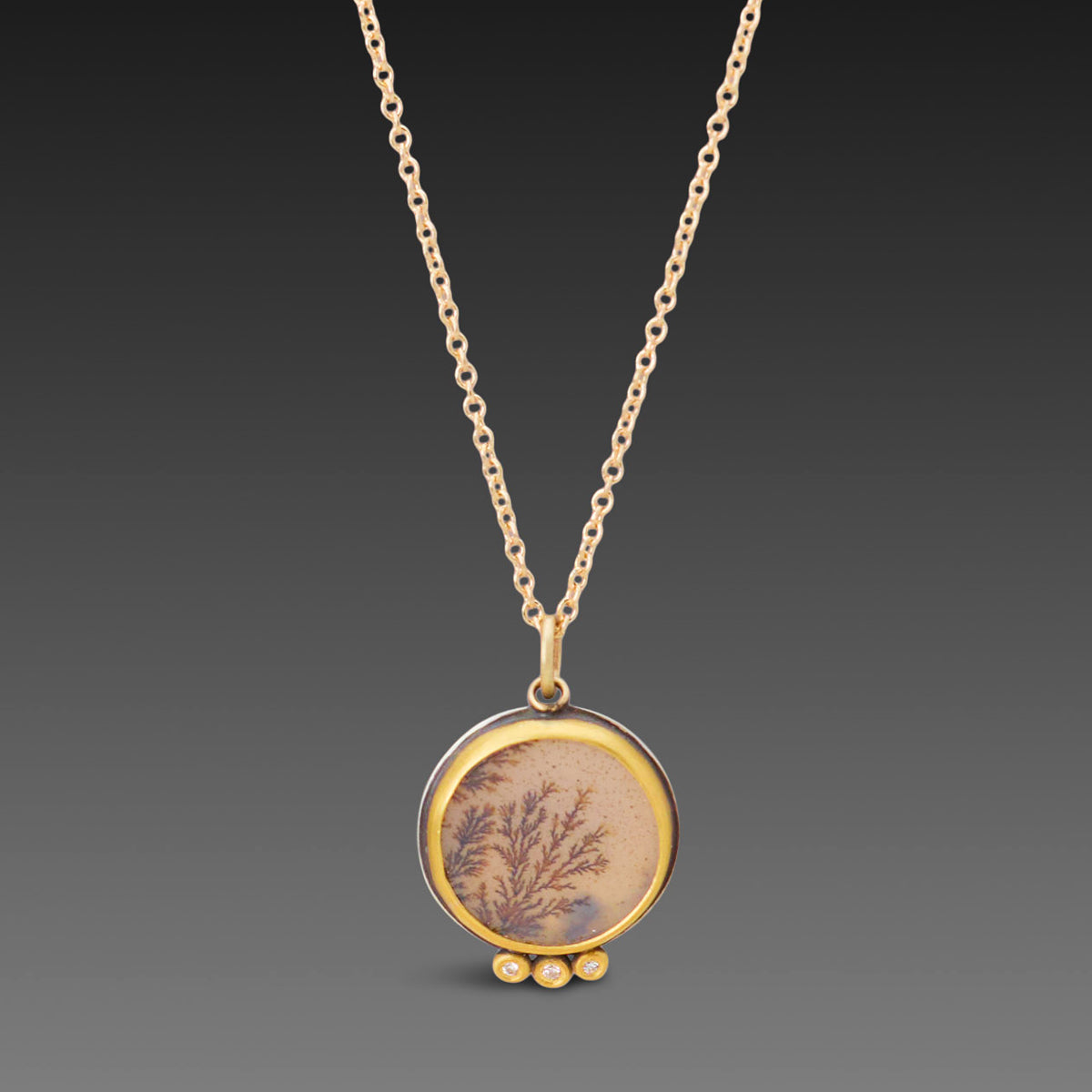 Dendritic Agate Necklace with Diamonds
