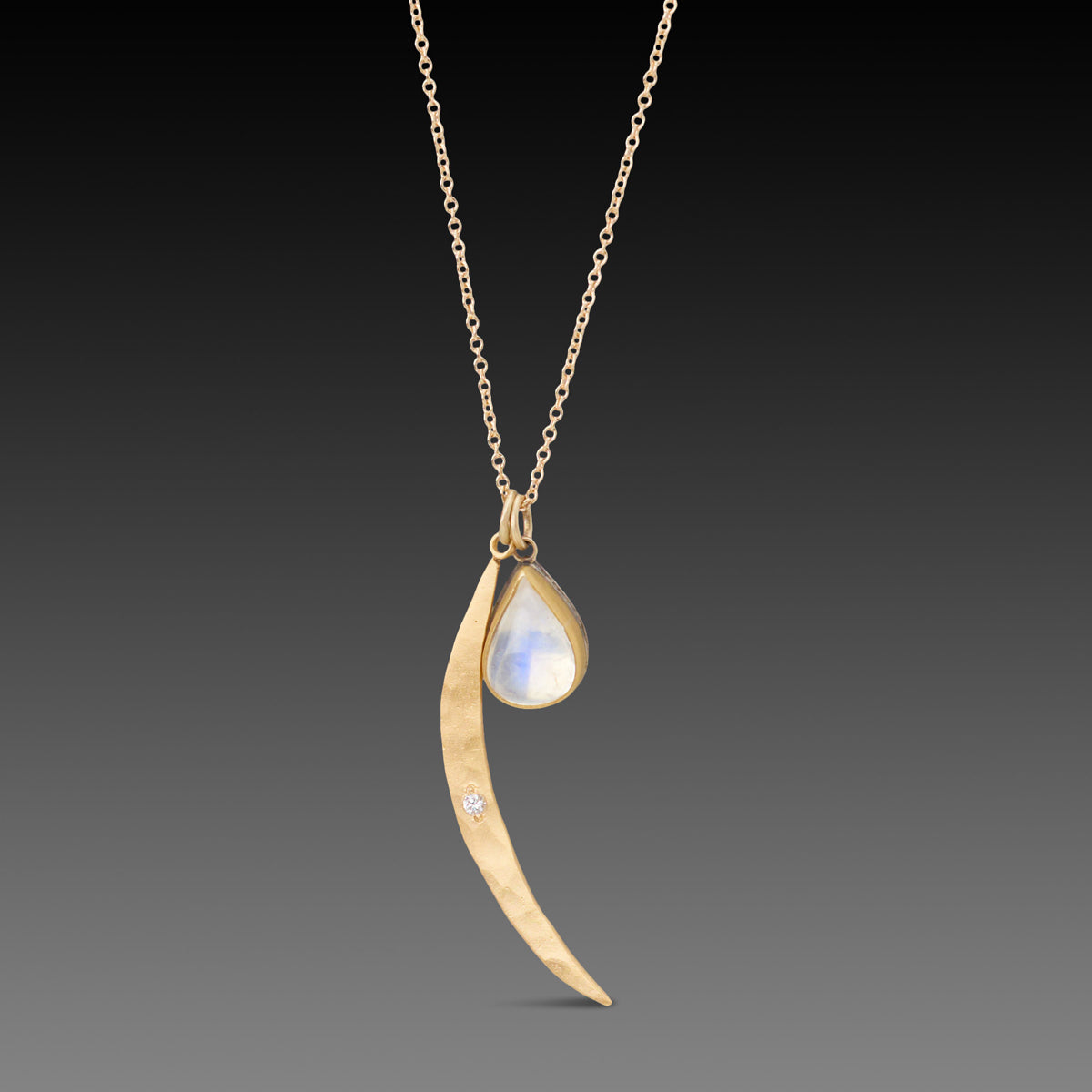 Rainbow Moonstone and Crescent Moon Necklace