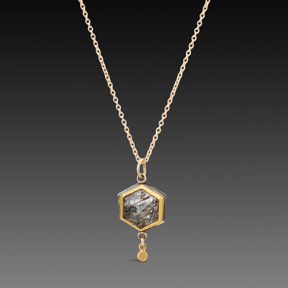 Tourmalinated Quartz Necklace in Gold