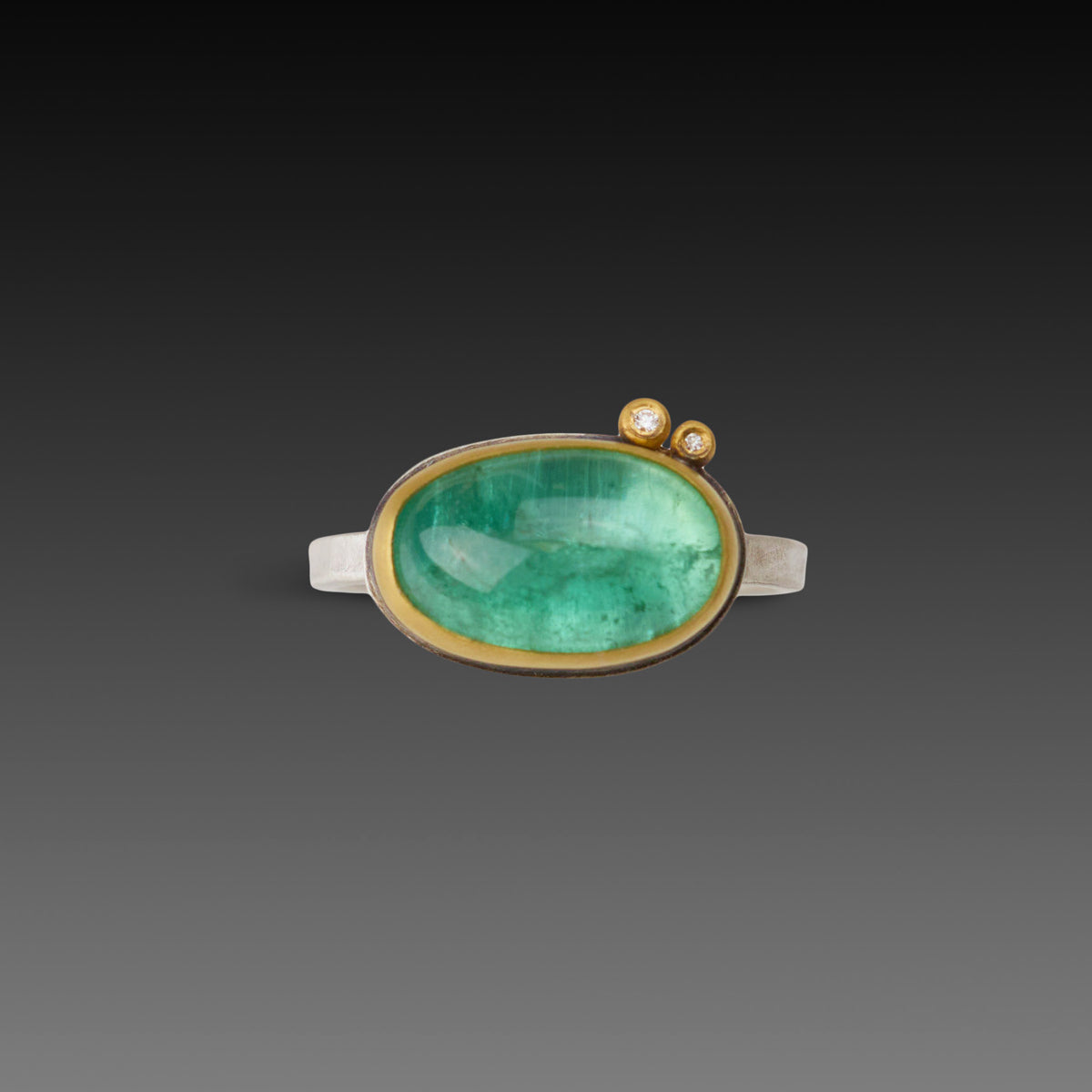 Smooth Green Tourmaline Ring with Diamonds