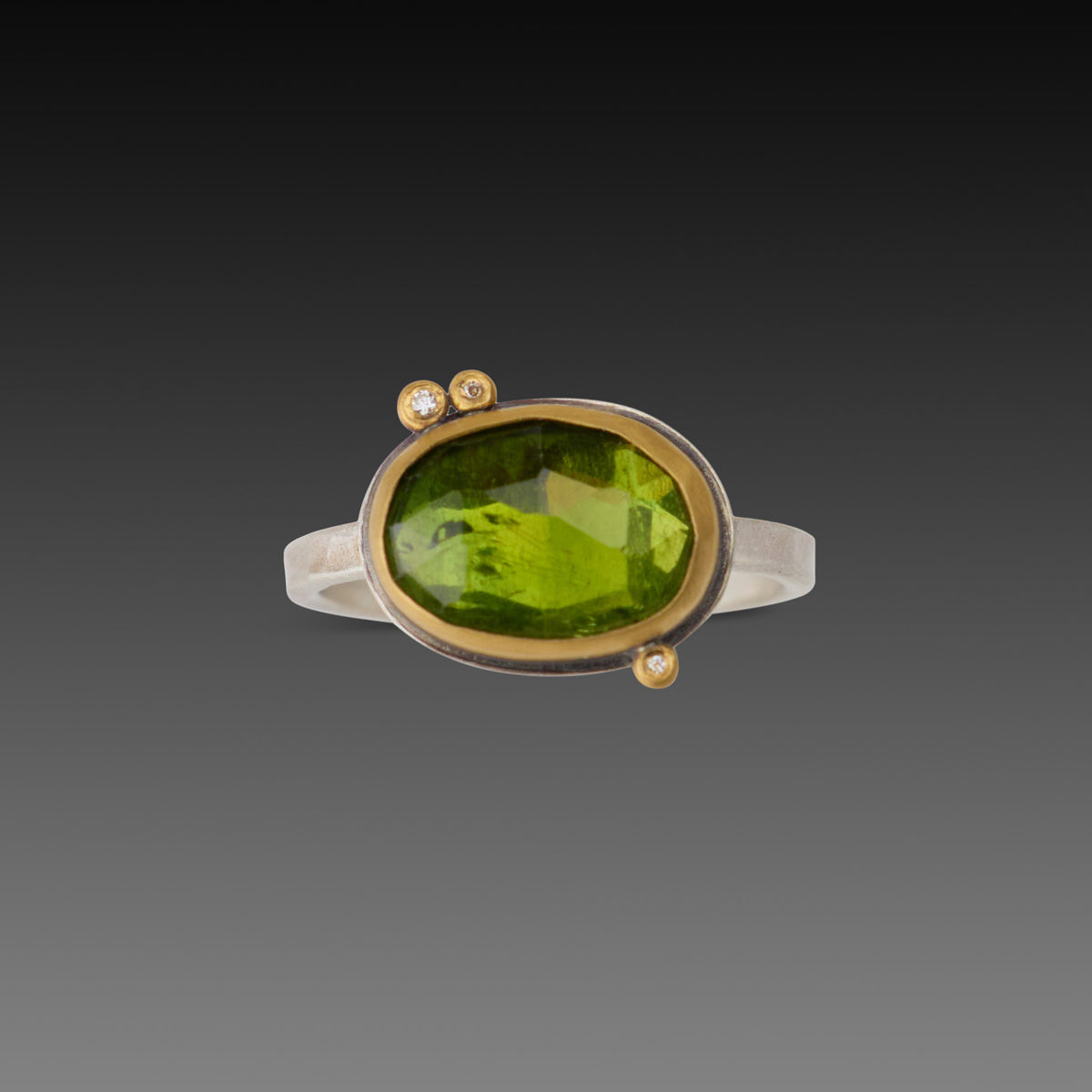 Green Tourmaline Ring with Diamonds