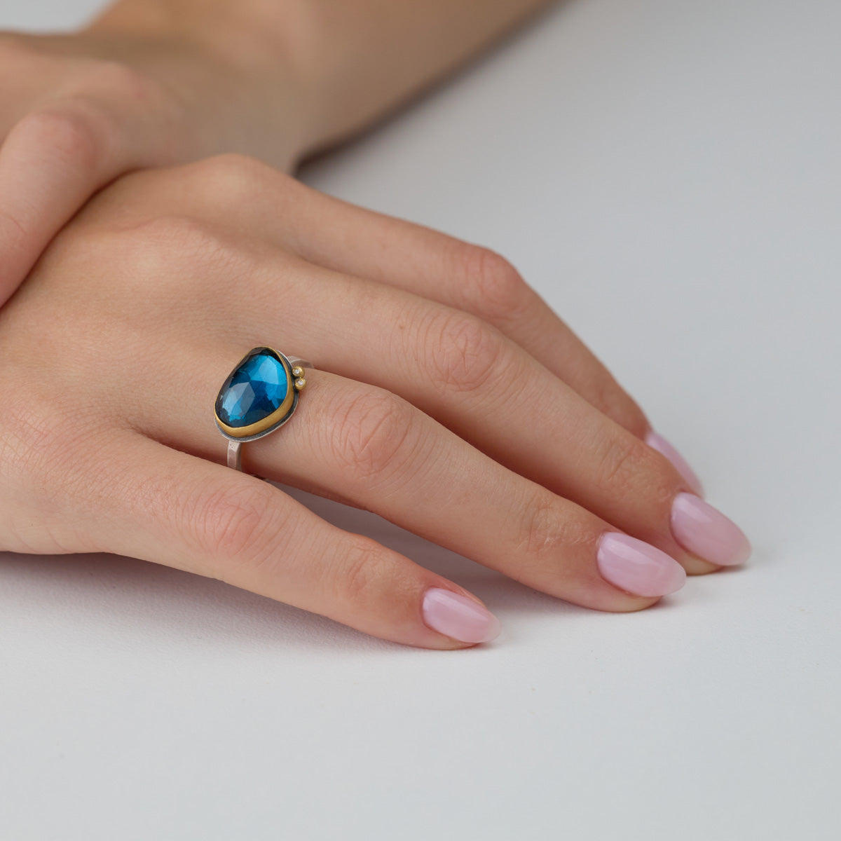 London Blue Topaz Ring with Diamonds