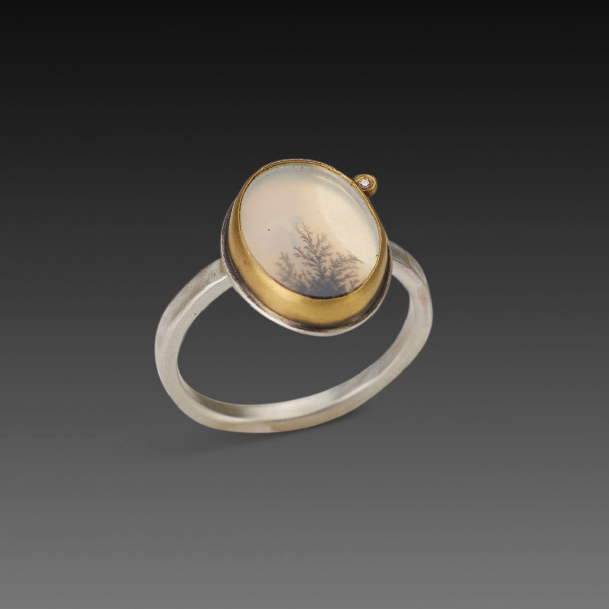 Dendritic Agate Ring with Diamond