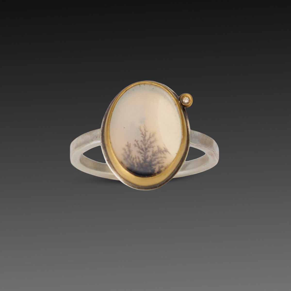 Dendritic Agate Ring with Diamond