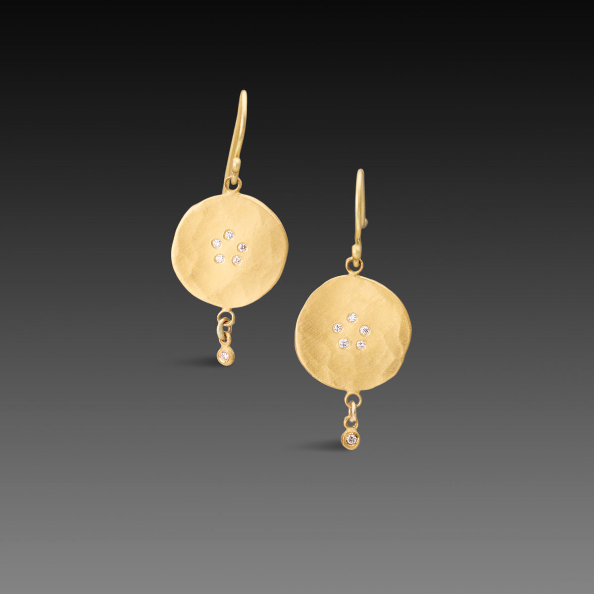 Hammered Gold Disk Earrings with Diamonds