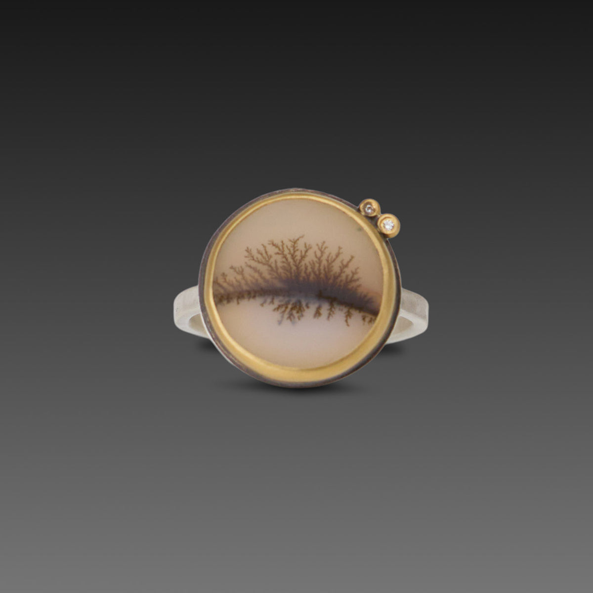 Dendritic Agate Ring with Diamonds