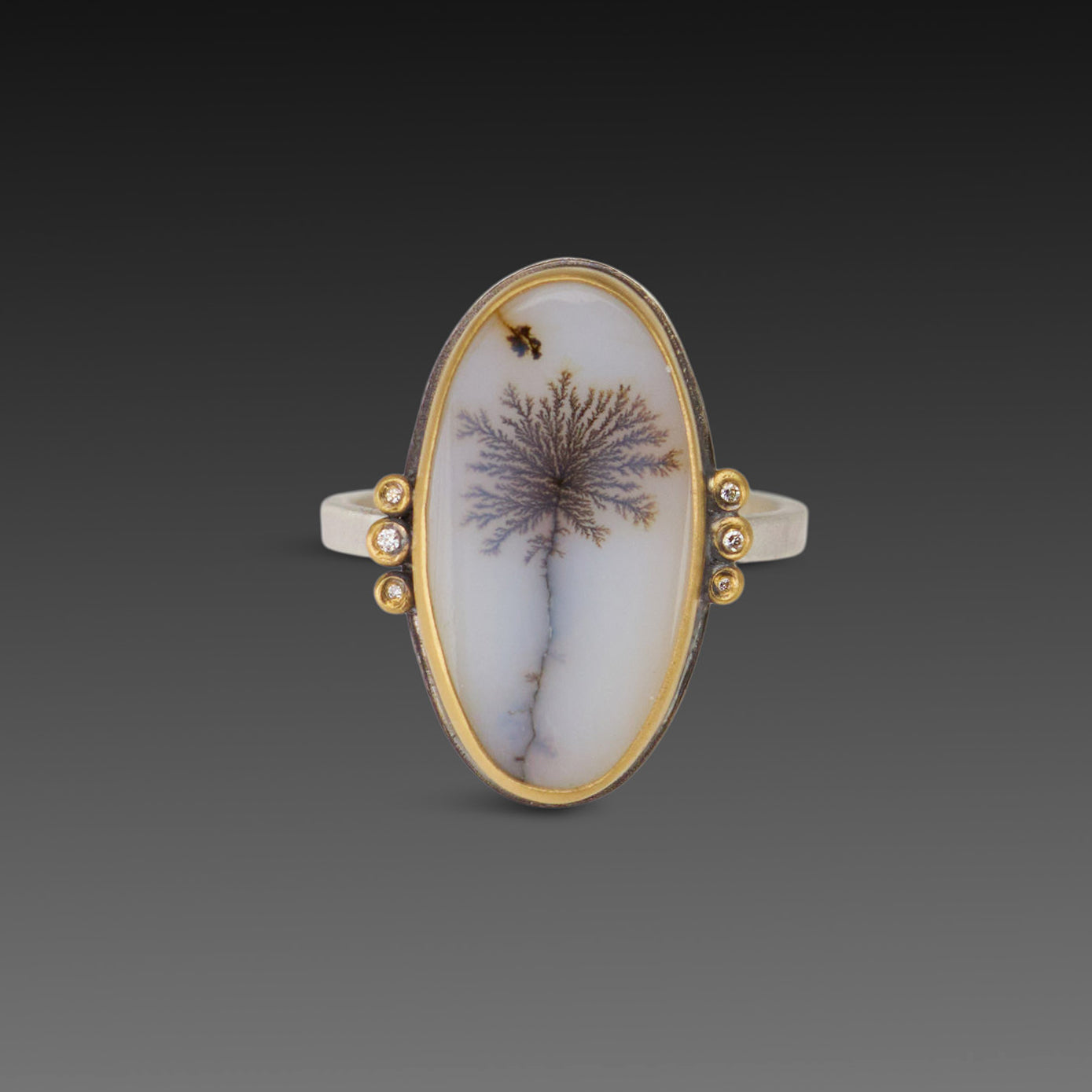 Dendritic Agate Ring with Diamonds