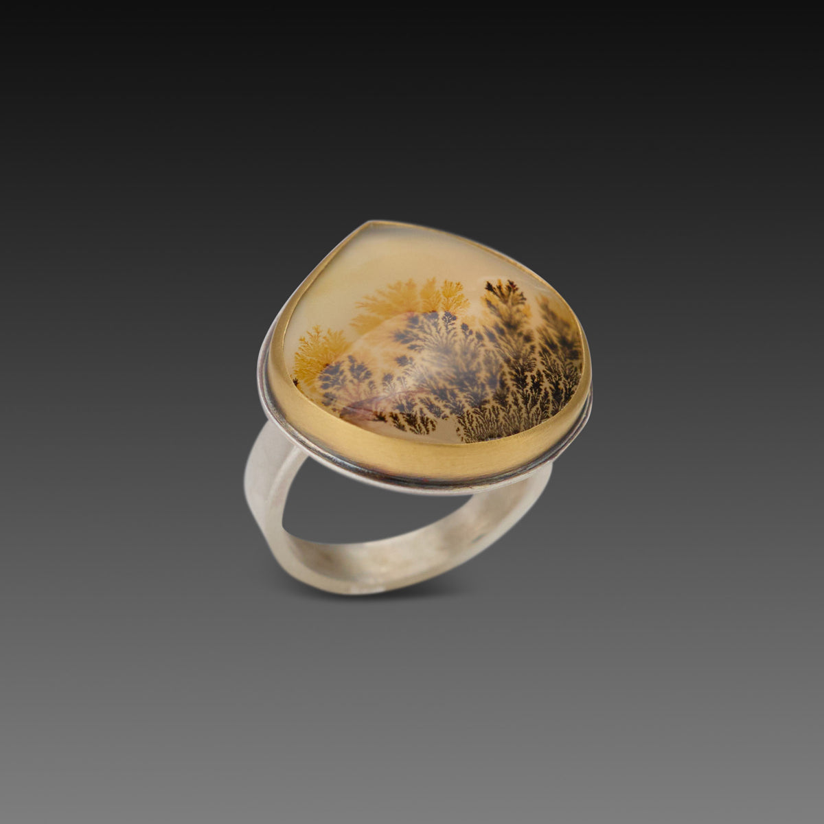 Dendritic Agate Ring with Diamond Dots