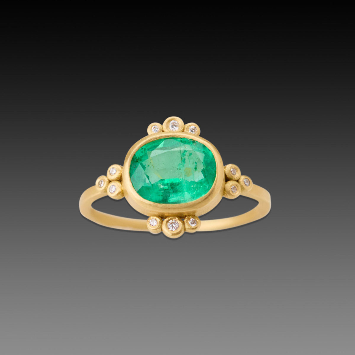 Oval Emerald Ring With Diamond Trios