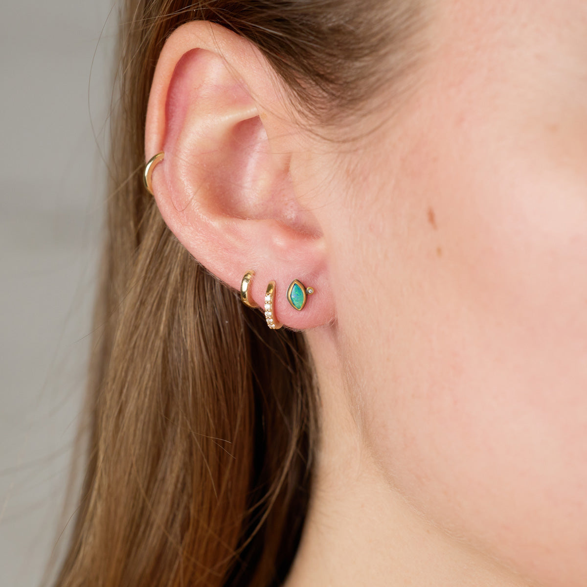 Tiny Australian Opal Stud Earrings with Diamonds