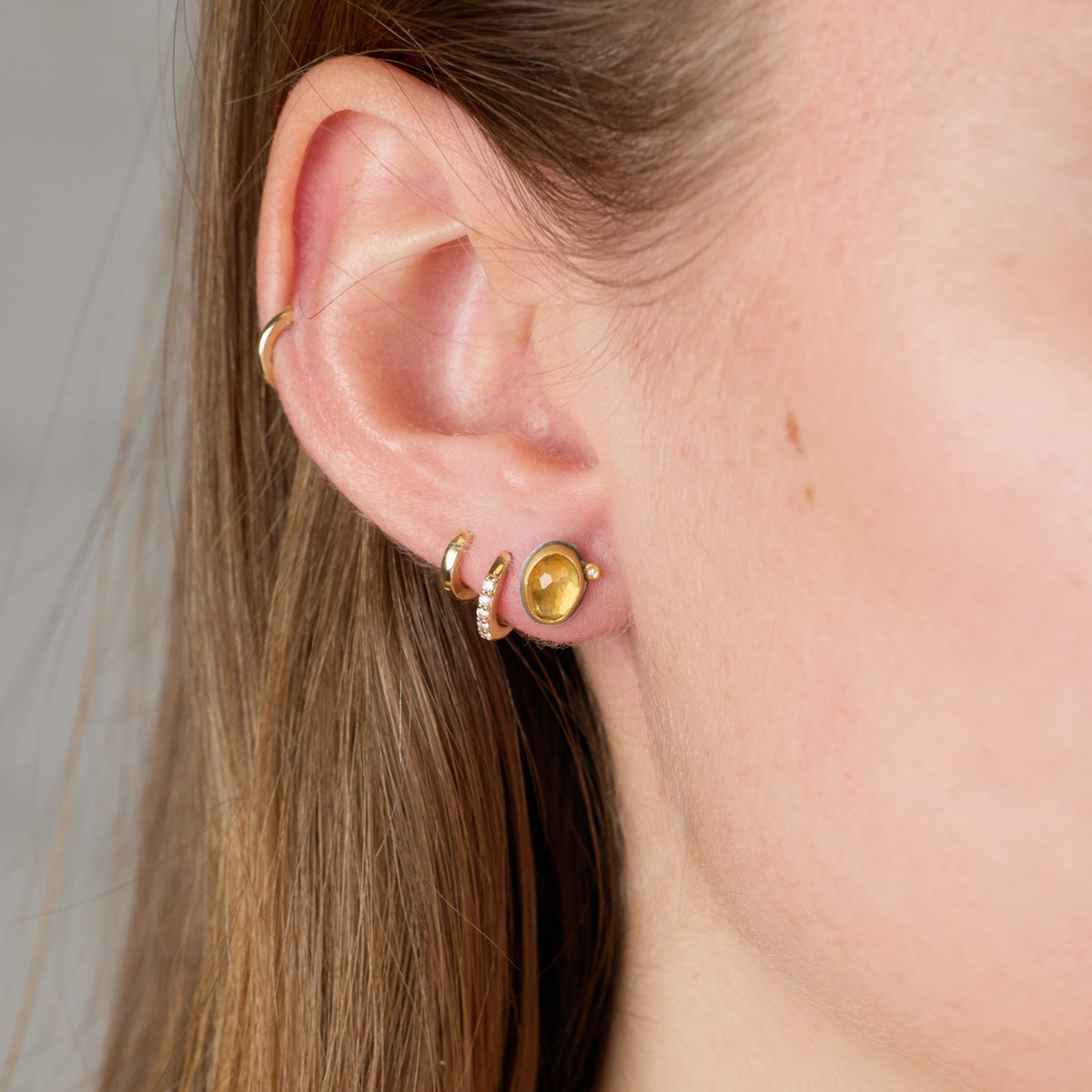 Citrine Stud Earrings with Diamonds